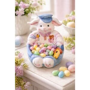 Vintage Easter Bunny Candy Dish Bowl WCL Ceramic Rabbit Birdhouse